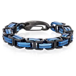 Crucible Los Angeles Blue/Black Stainless Steel Byzantine Chain Bracelet 11mm Wide - 10"