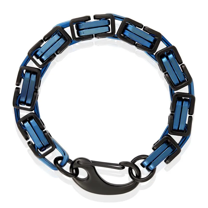 Crucible Los Angeles Blue/Black Stainless Steel Byzantine Chain Bracelet 11mm Wide - 10"