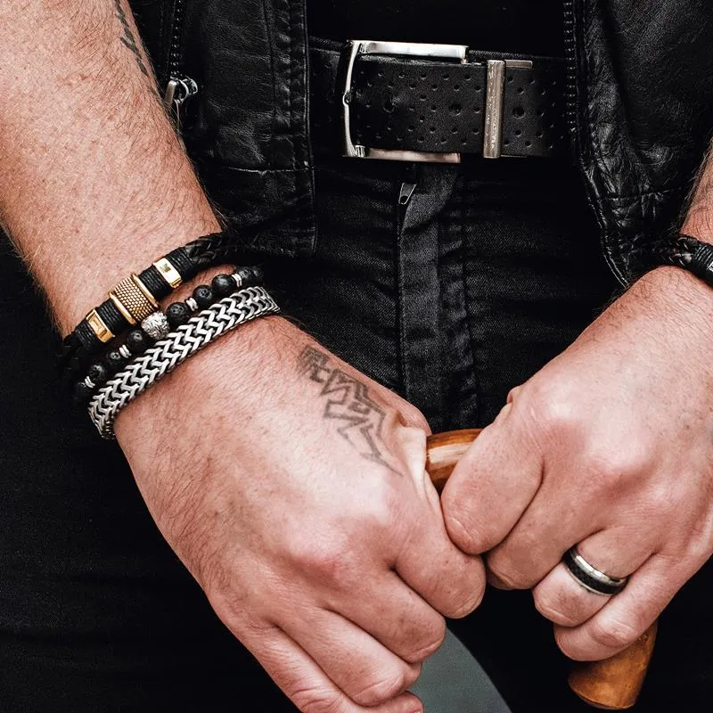 Crucible Los Angeles Dark Brown Leather and Gold IP Stainless Steel Beads