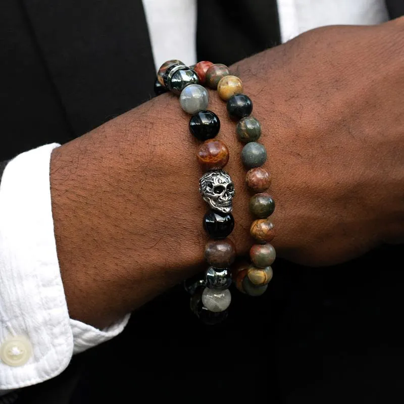 Crucible Los Angeles Picasso Jasper Natural Stone 8mm Beads on Adjustable Cord Tie Bracelet
