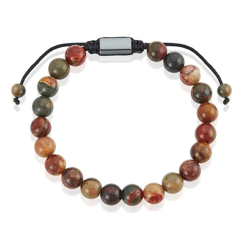 Crucible Los Angeles Picasso Jasper Natural Stone 8mm Beads on Adjustable Cord Tie Bracelet
