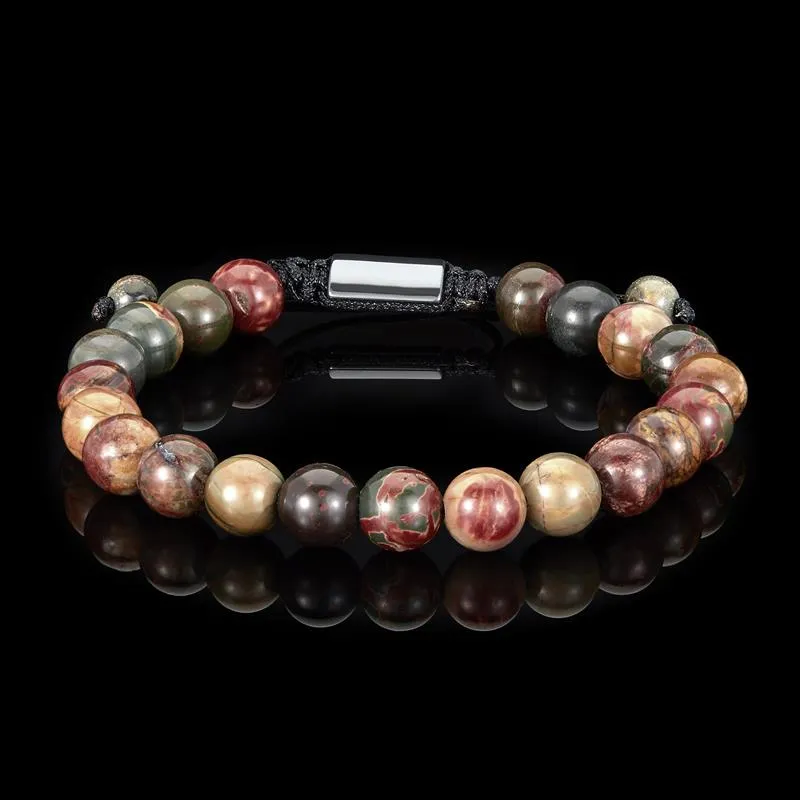 Crucible Los Angeles Picasso Jasper Natural Stone 8mm Beads on Adjustable Cord Tie Bracelet