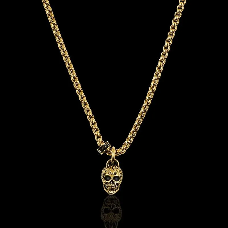 Crucible Los Angeles Stainless Steel 12mm Skull Necklace on 24 Inch 3mm Box Chain