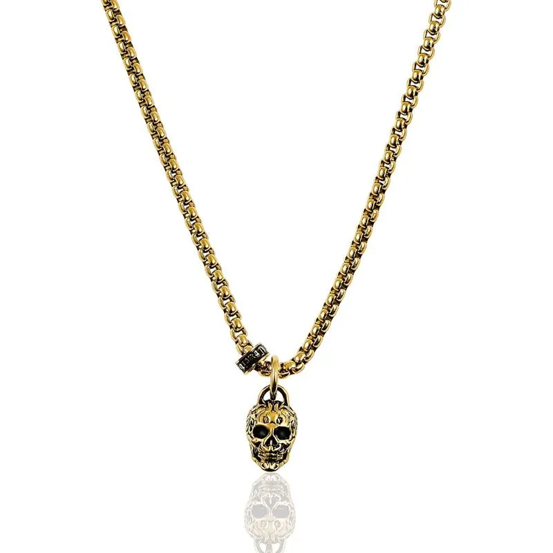 Crucible Los Angeles Stainless Steel 12mm Skull Necklace on 24 Inch 3mm Box Chain