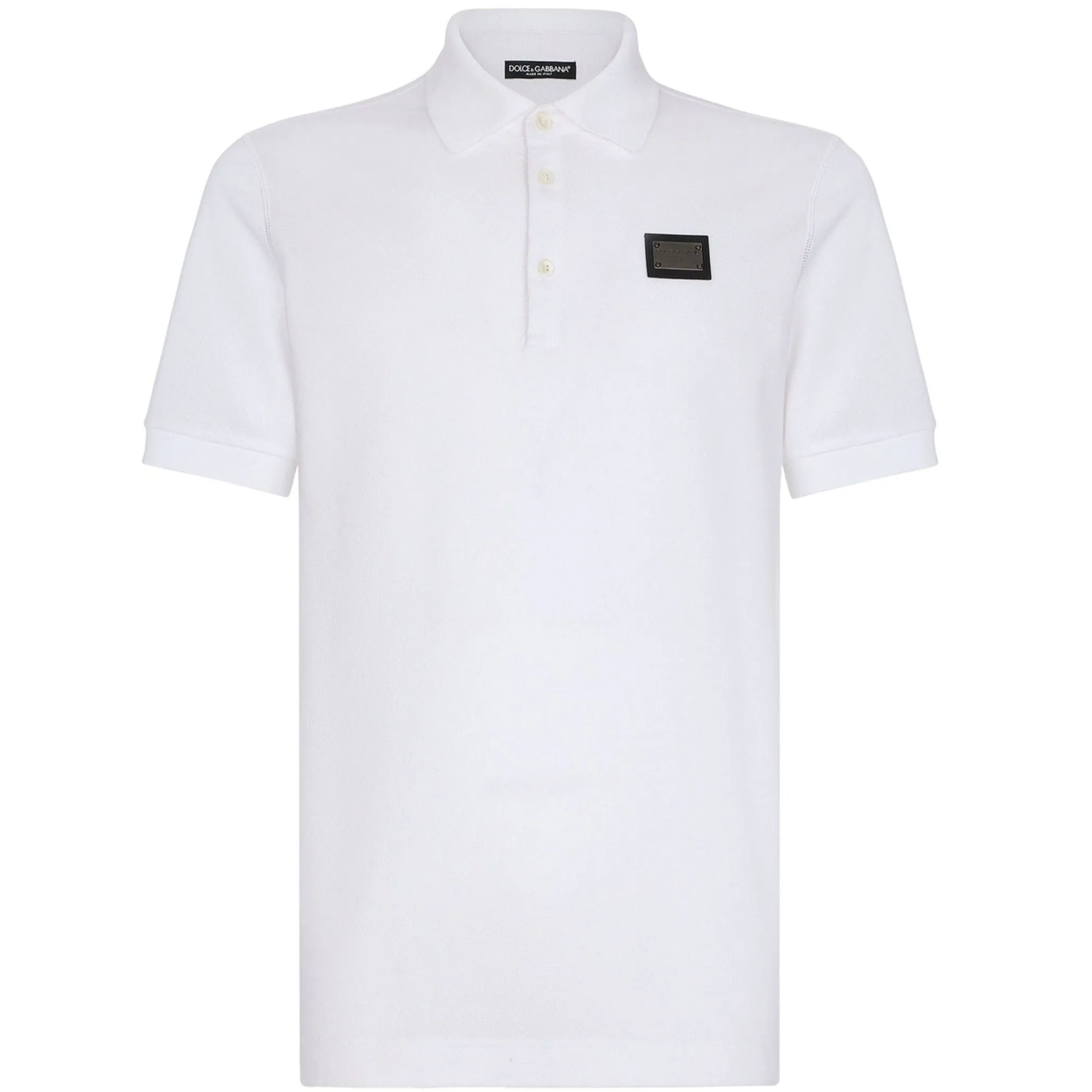 Dolce & Gabbana White Plaque Slim Fit Polo Shirt