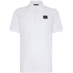 Dolce & Gabbana White Plaque Slim Fit Polo Shirt