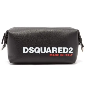 DSQUARED2 Black Leather Logo Washbag