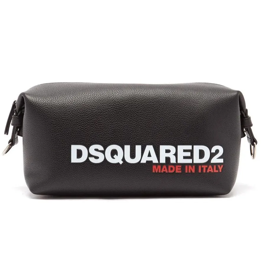 DSQUARED2 Black Leather Logo Washbag