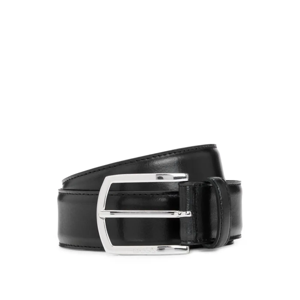 Italian-leather belt with branded buckle and full lining