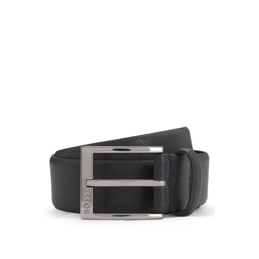 Italian-leather belt with branded buckle