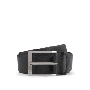 Italian-leather belt with branded buckle
