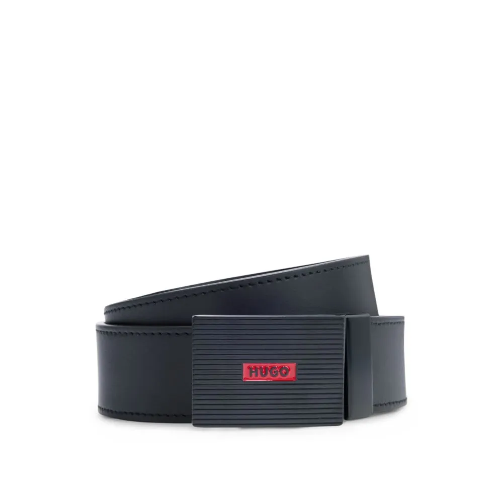 Italian-leather reversible belt with plaque buckle