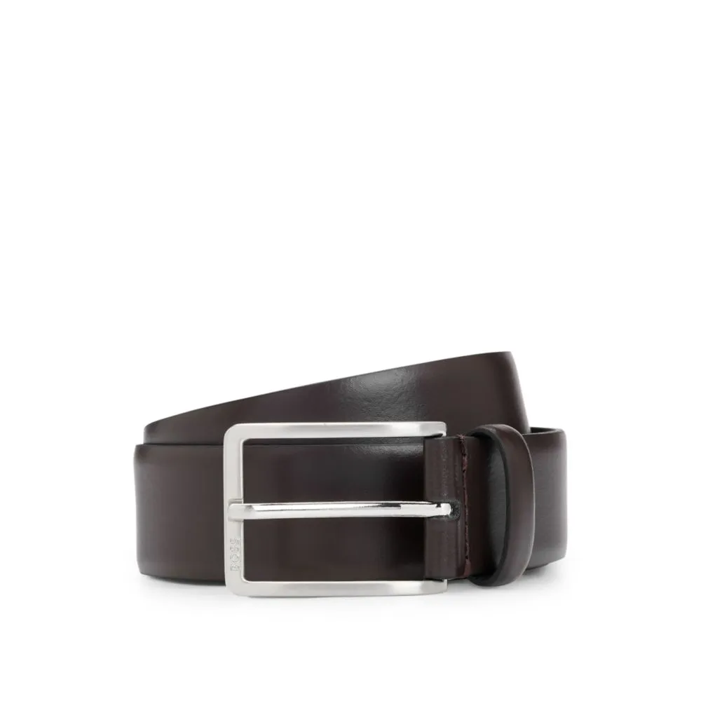 Italian-made leather belt with engraved-logo buckle