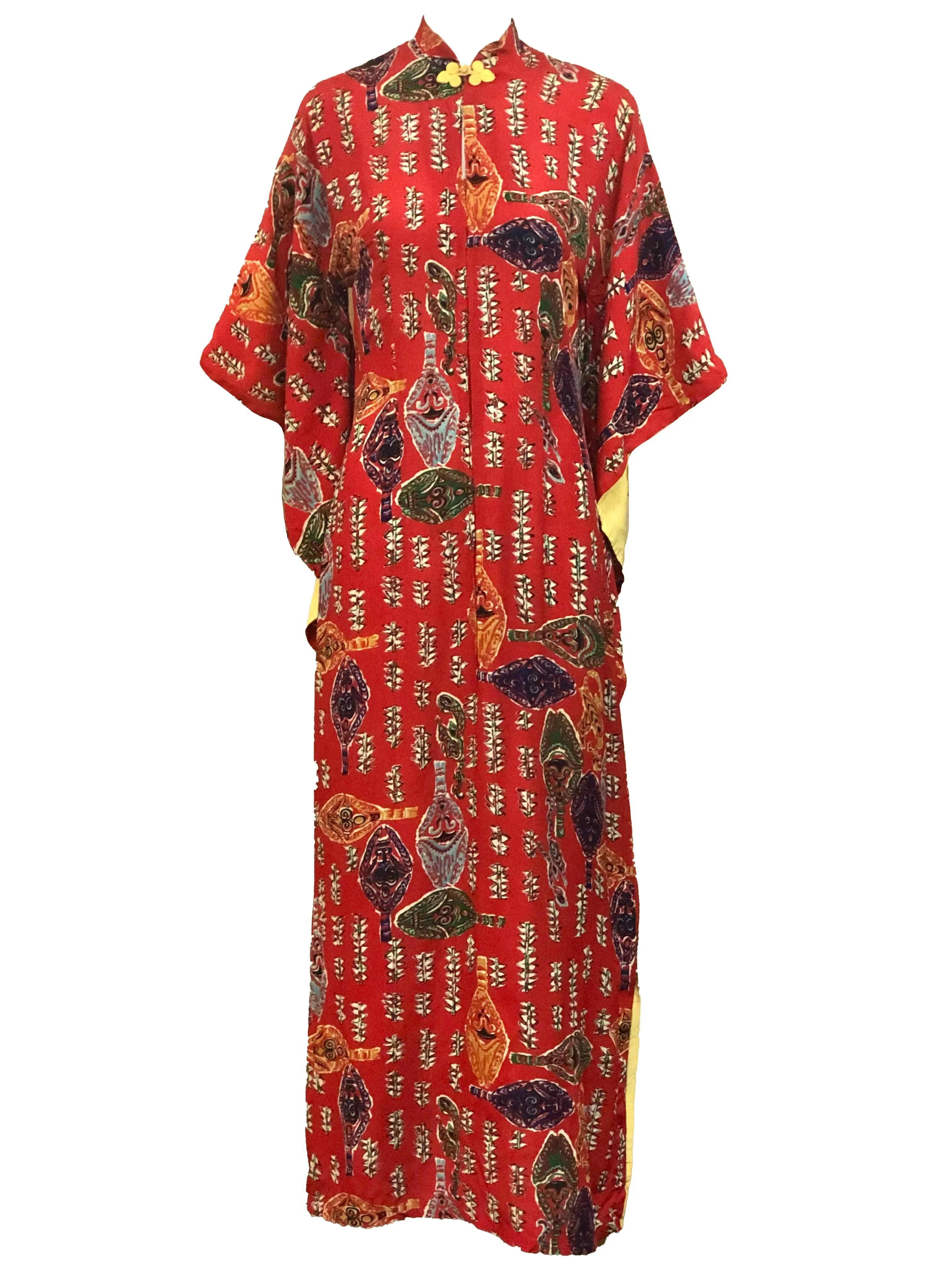 Kuhio 1950's Hawaiian Red Rayon Pake Muu