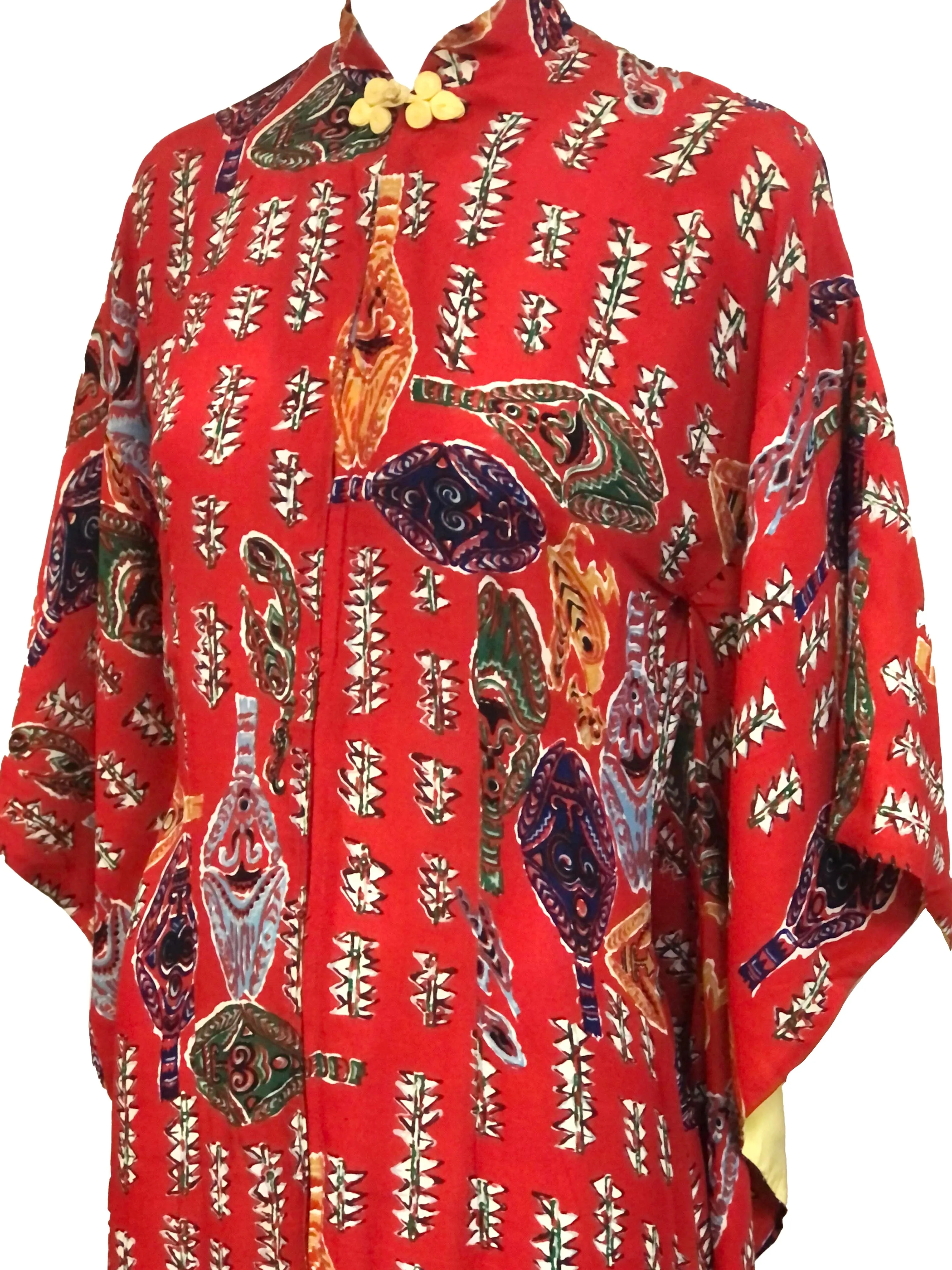 Kuhio 1950's Hawaiian Red Rayon Pake Muu