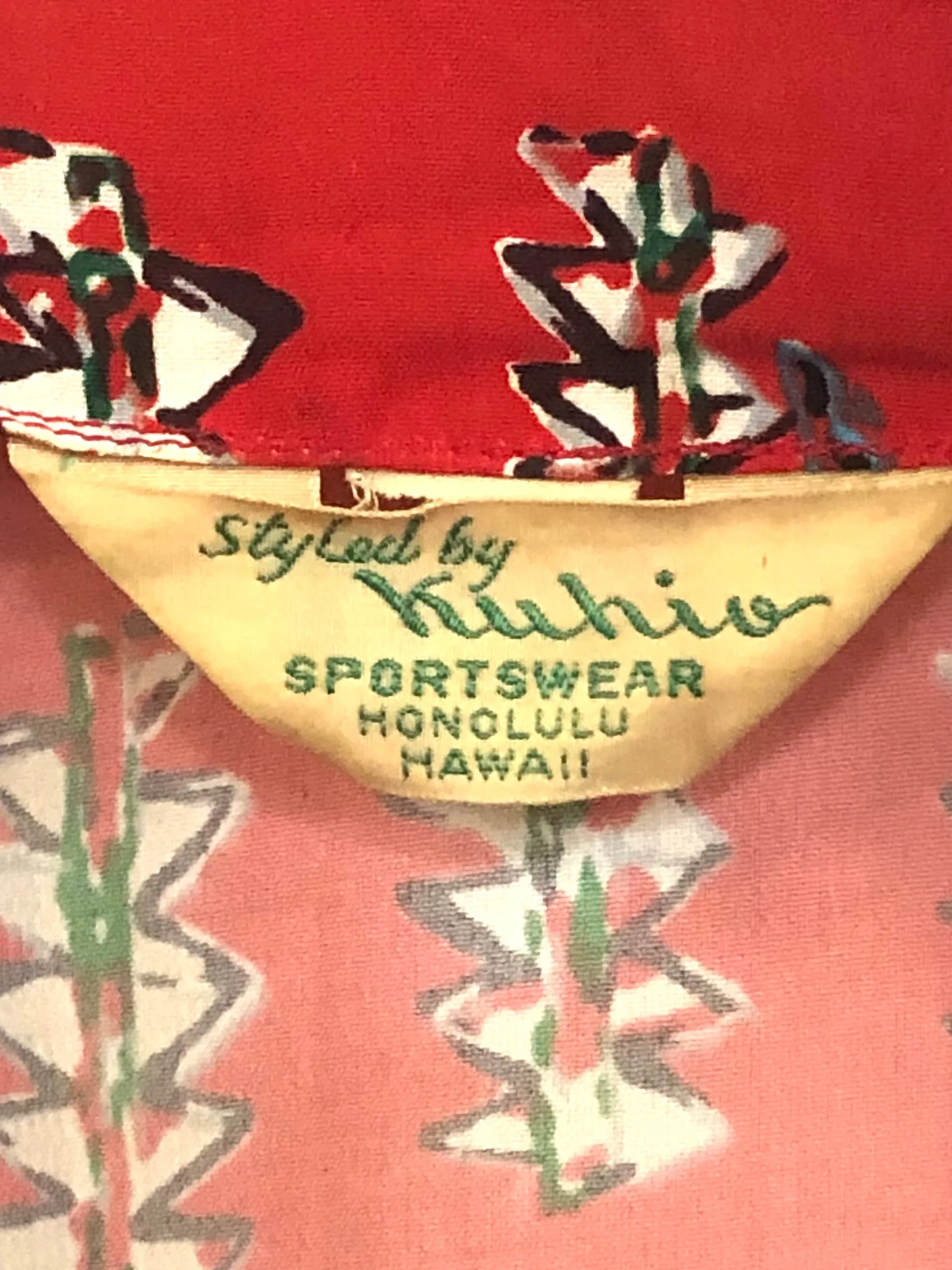Kuhio 1950's Hawaiian Red Rayon Pake Muu