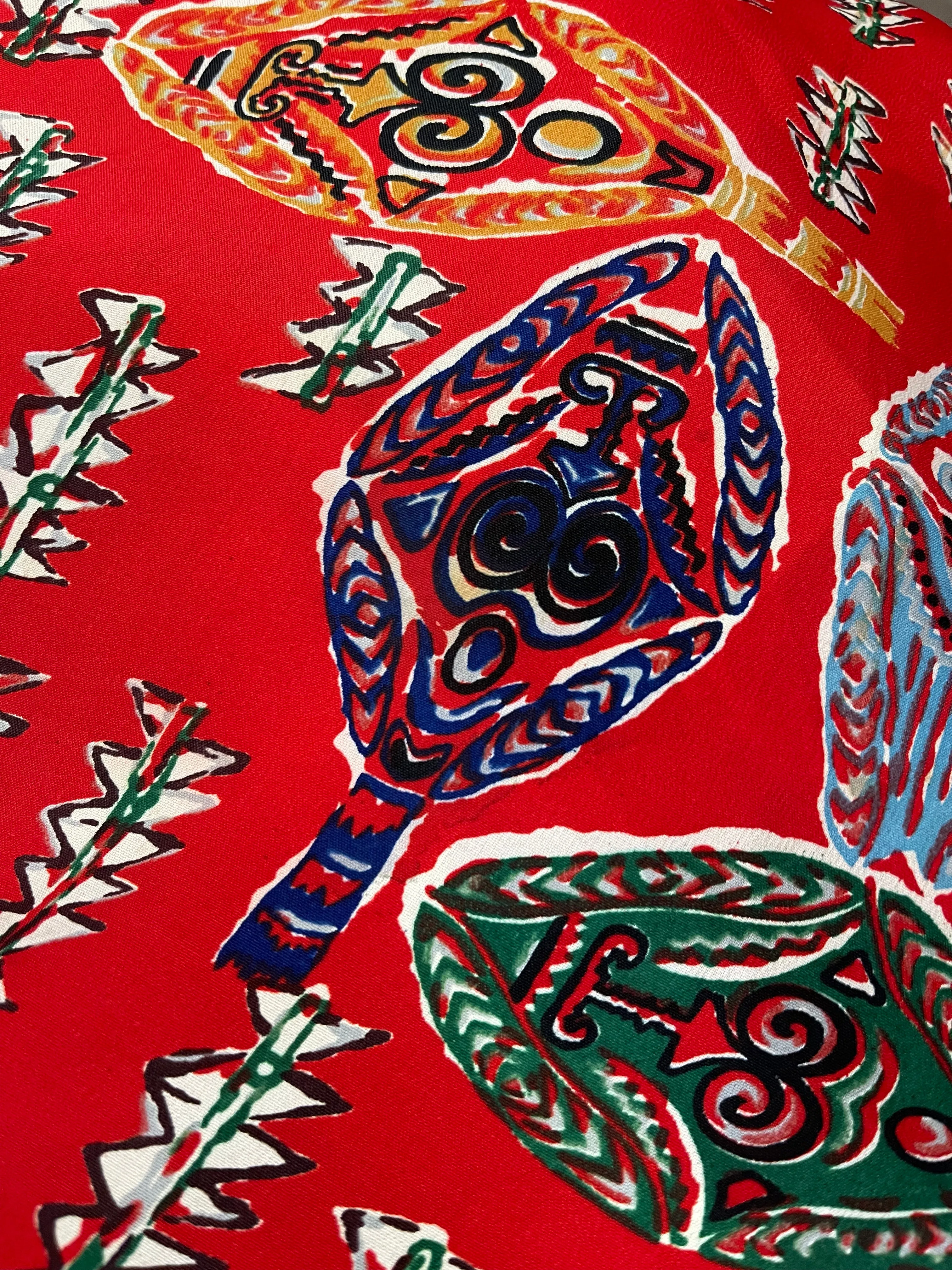 Kuhio 1950's Hawaiian Red Rayon Pake Muu