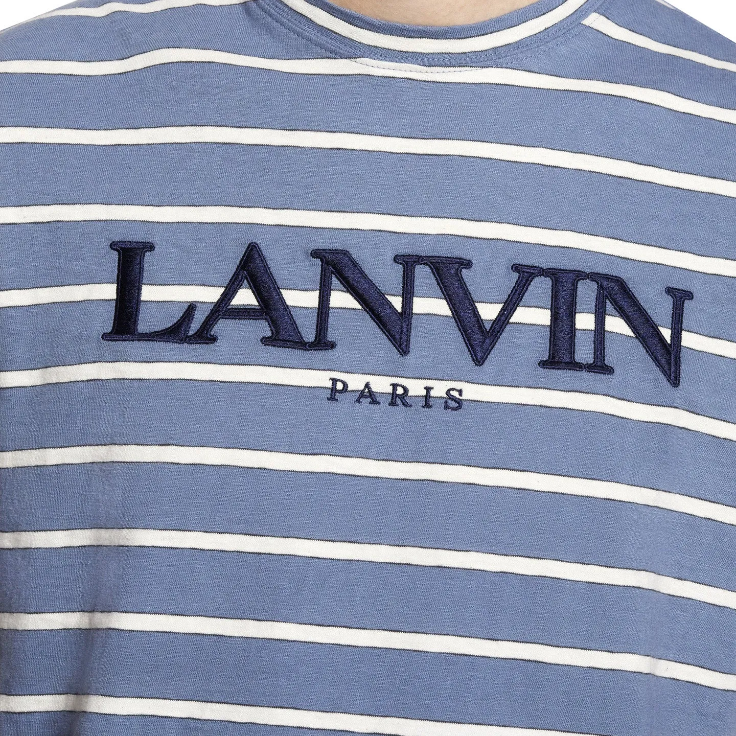 Lanvin Blue Striped Embroidered Logo T-Shirt