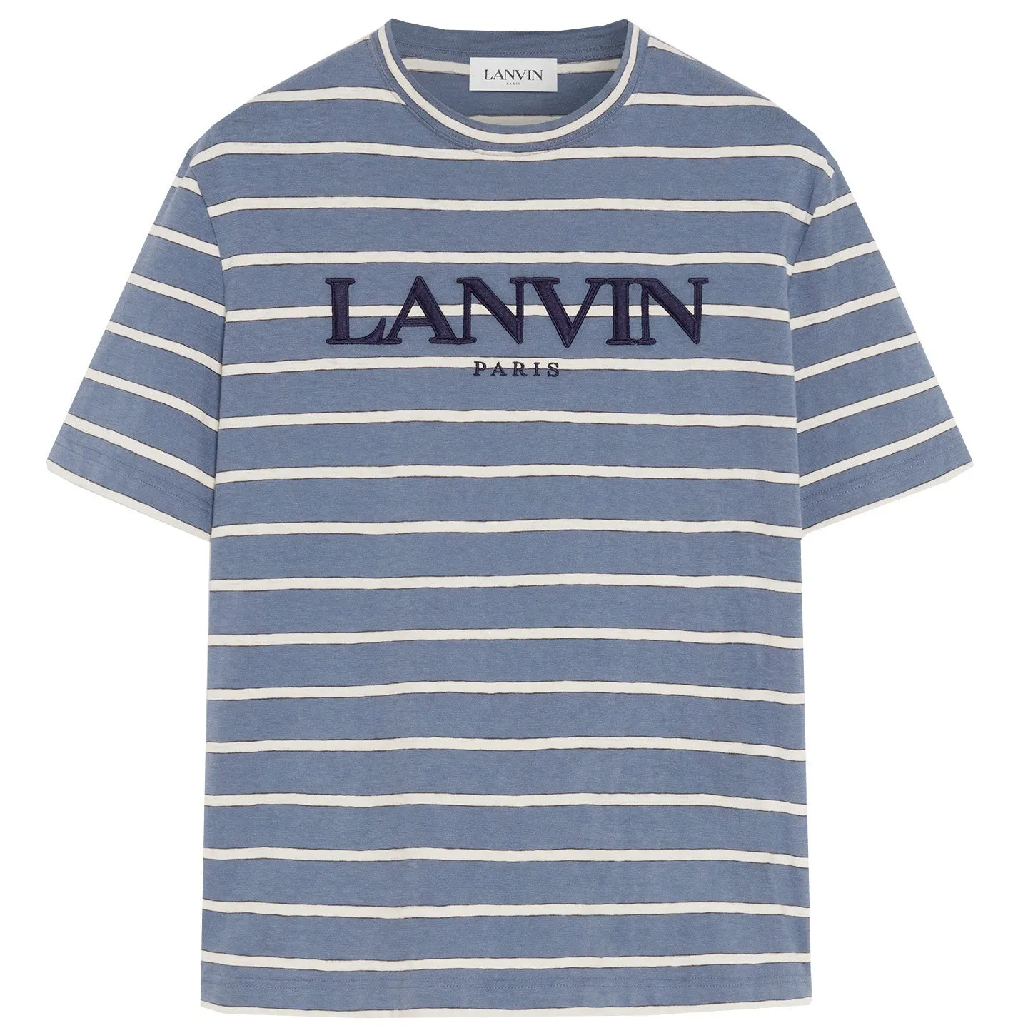 Lanvin Blue Striped Embroidered Logo T-Shirt