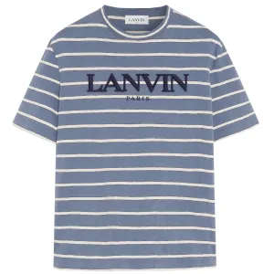 Lanvin Blue Striped Embroidered Logo T-Shirt