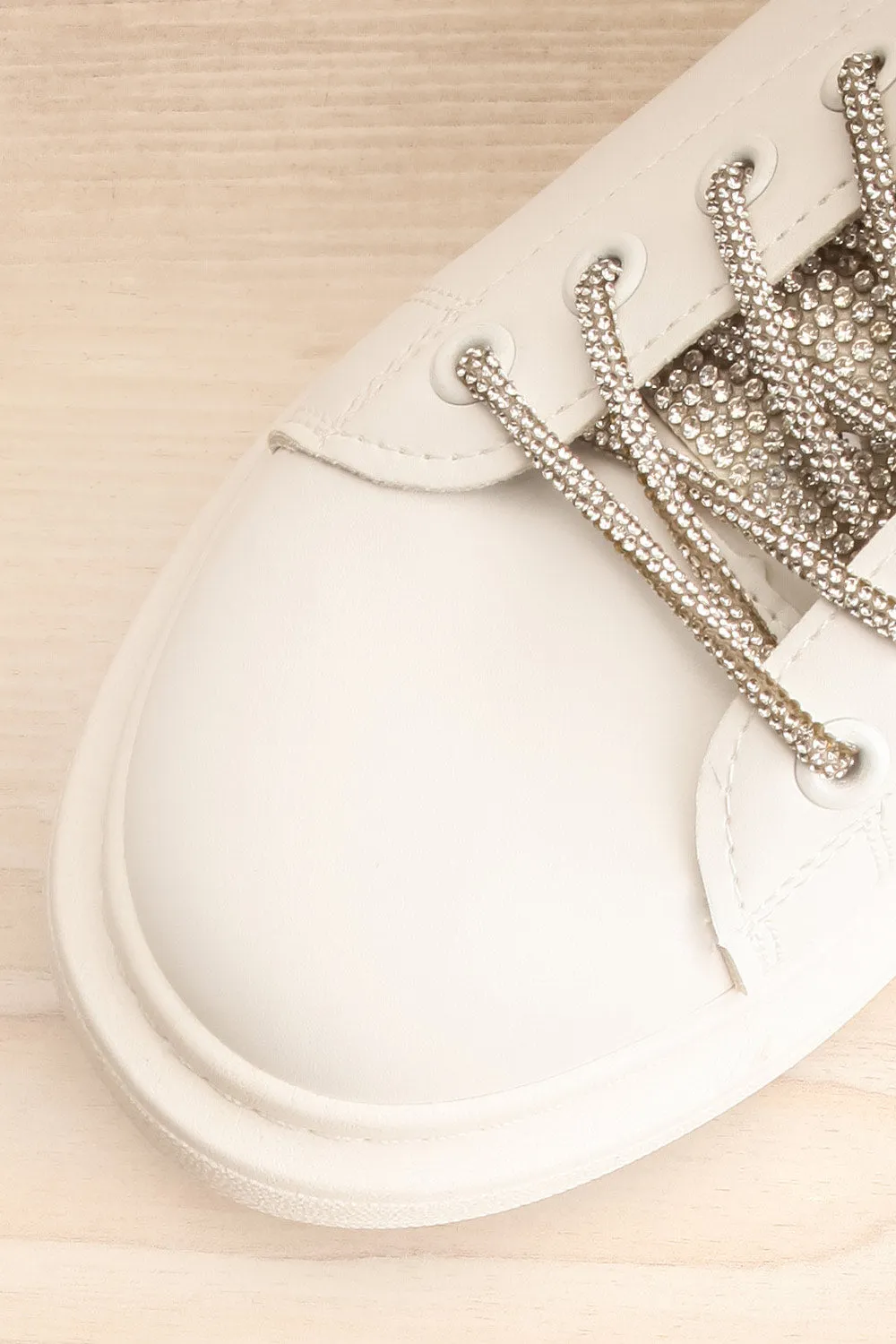 Marona | White Lace-Up Sneakers w/ Crystals