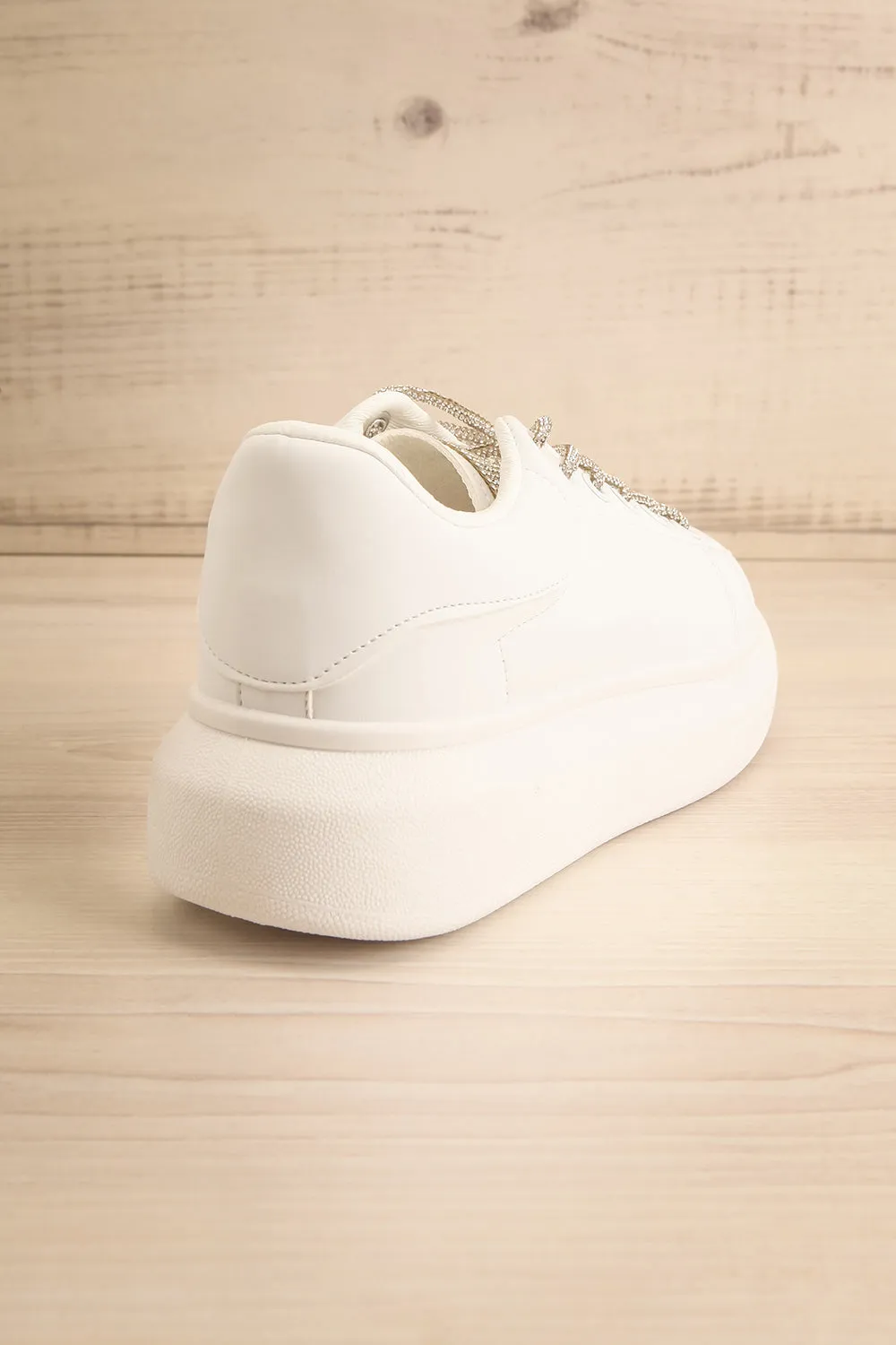 Marona | White Lace-Up Sneakers w/ Crystals