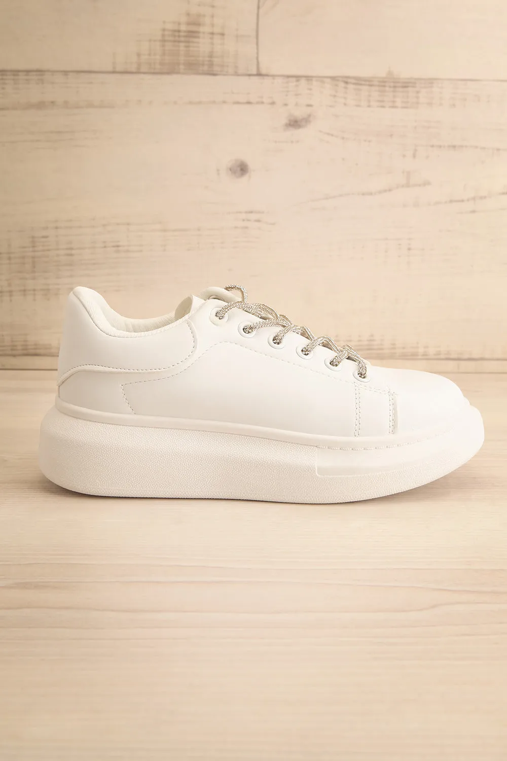 Marona | White Lace-Up Sneakers w/ Crystals