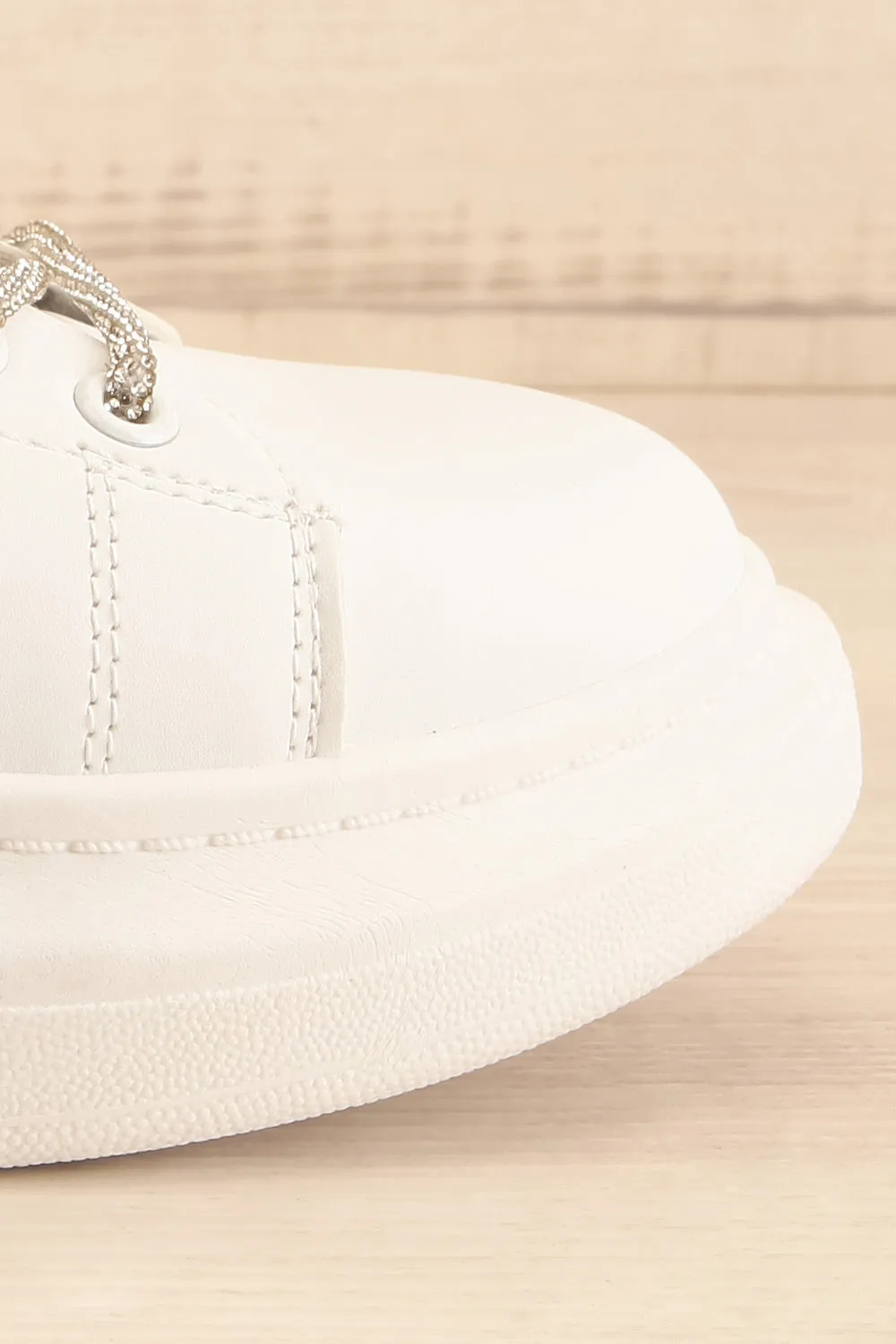 Marona | White Lace-Up Sneakers w/ Crystals