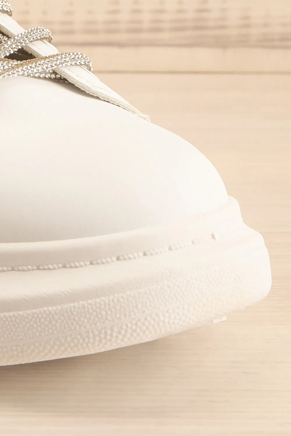 Marona | White Lace-Up Sneakers w/ Crystals