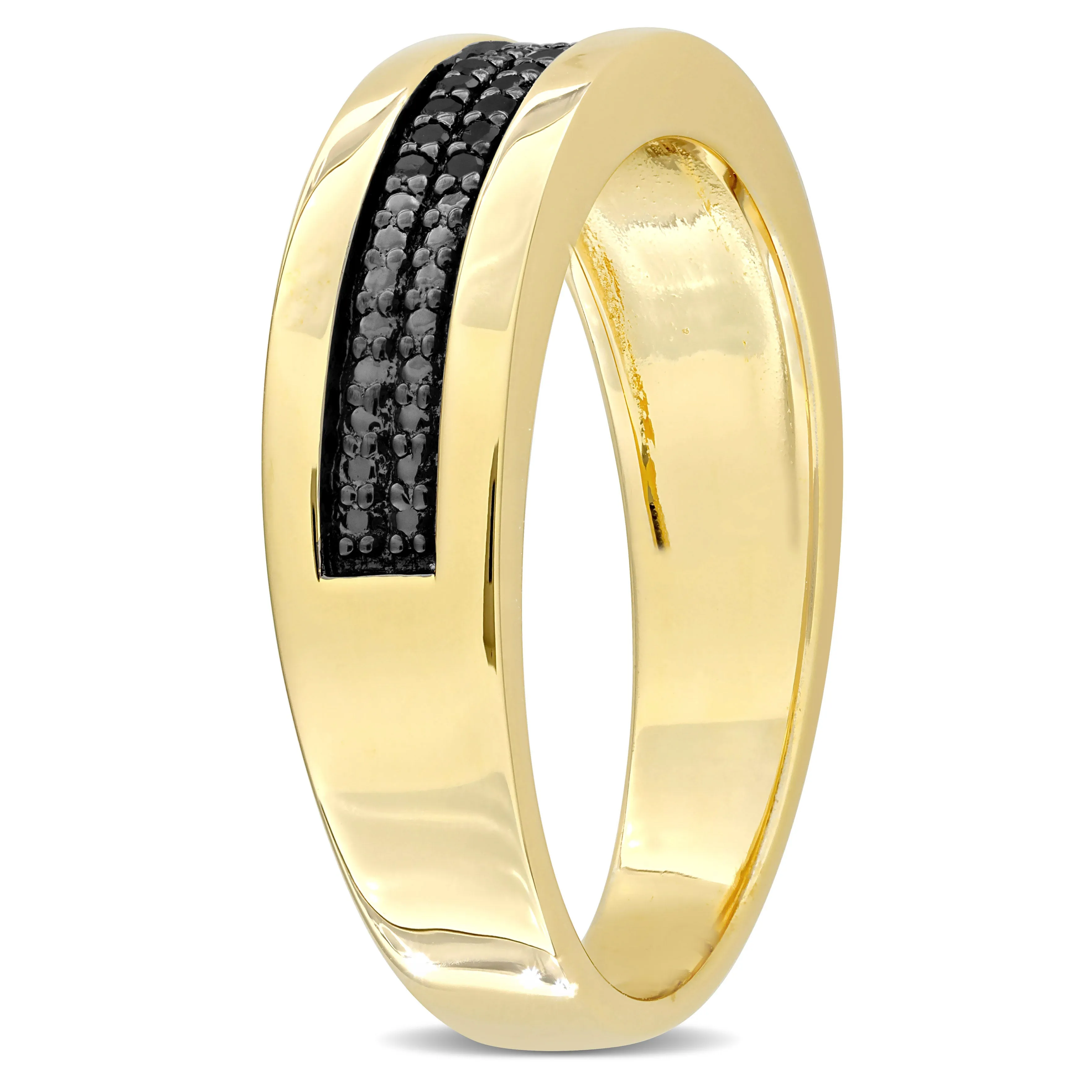 Mimi & Max 1/10ct TDW Black Diamond Men's Double Row Anniversary Band in Yellow Plated Sterling Silver