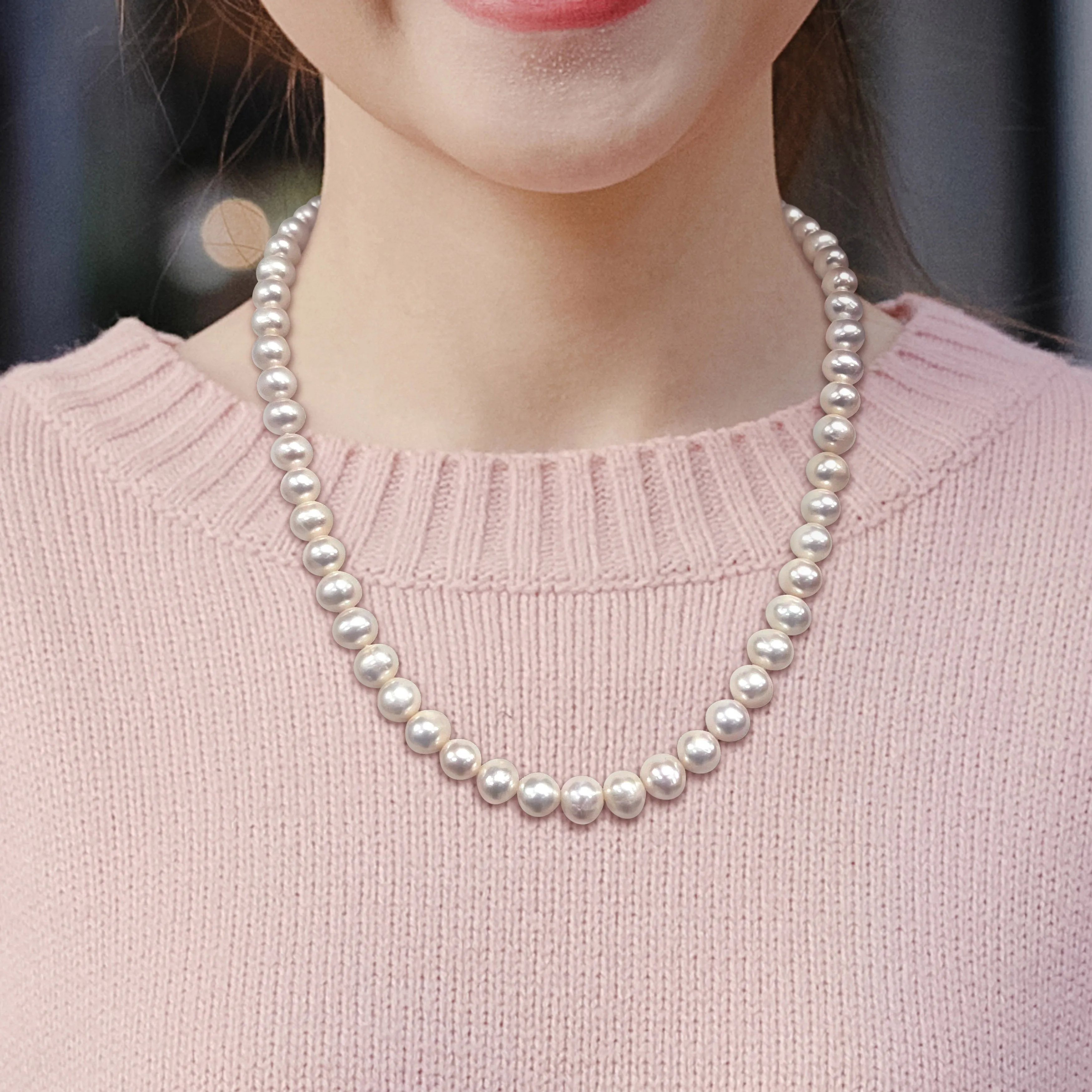 Mimi & Max 9-9.5mm Off-Round Freshwater Cultured Men's Pearl Necklace with Large Sterling Silver Lobster Clasp - 20 in.
