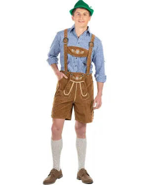 Oskar Deluxe Tan Lederhosen Mens Costume