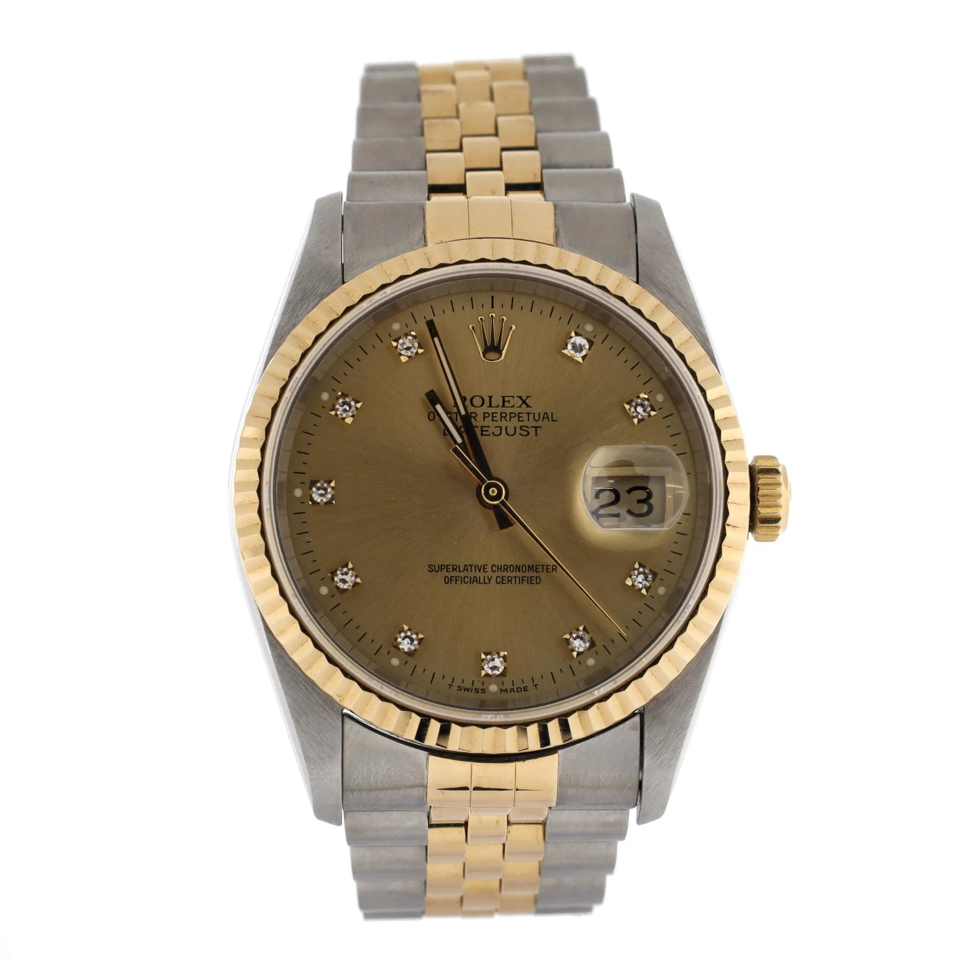 Oyster Perpetual Datejust Automatic Watch Stainless Steel and Yellow Gold with Diamond Markers 36