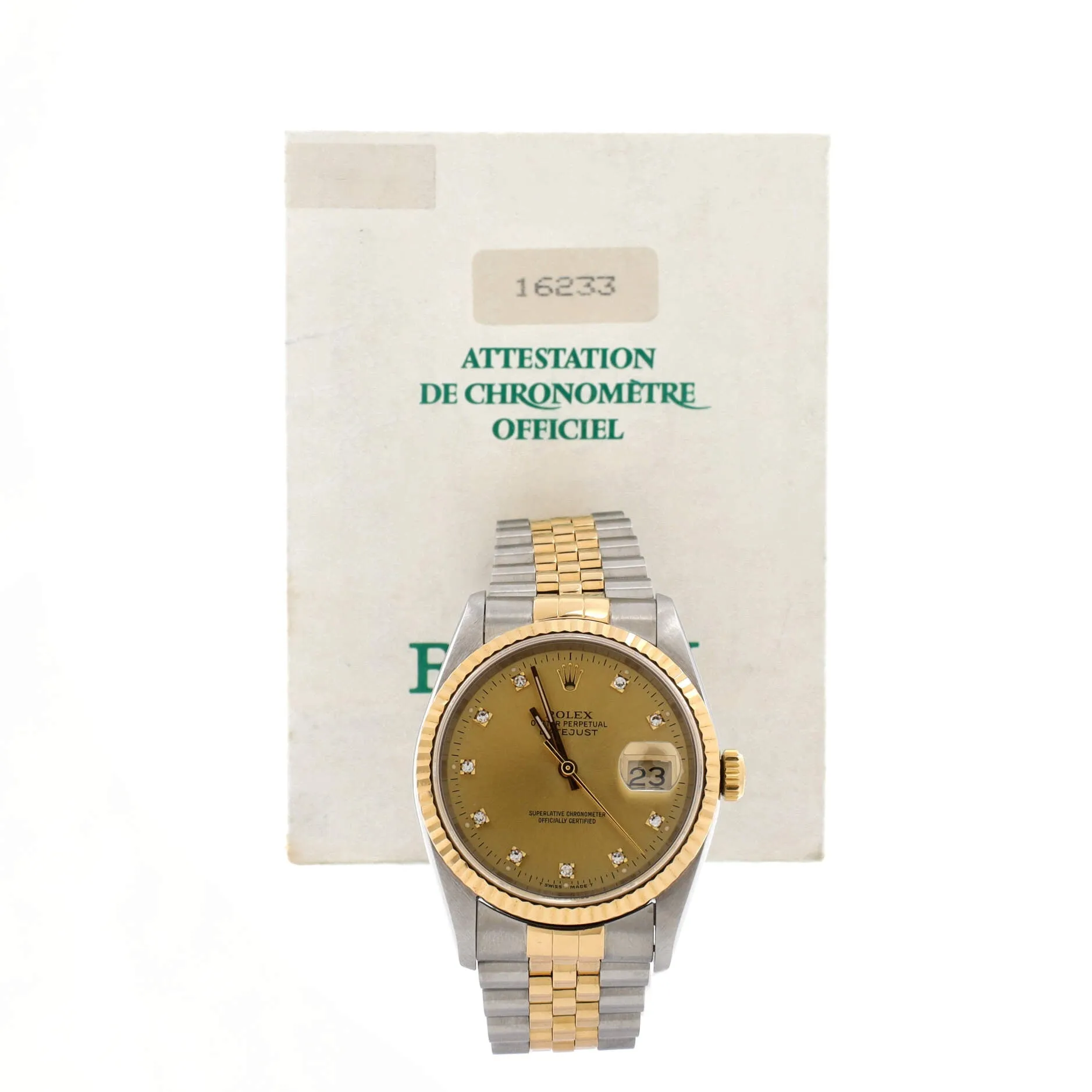 Oyster Perpetual Datejust Automatic Watch Stainless Steel and Yellow Gold with Diamond Markers 36