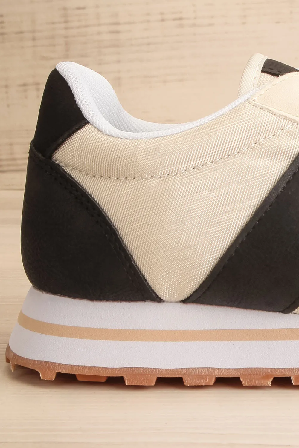 Phebes Black | Black and Cream Lace-Up Sneakers