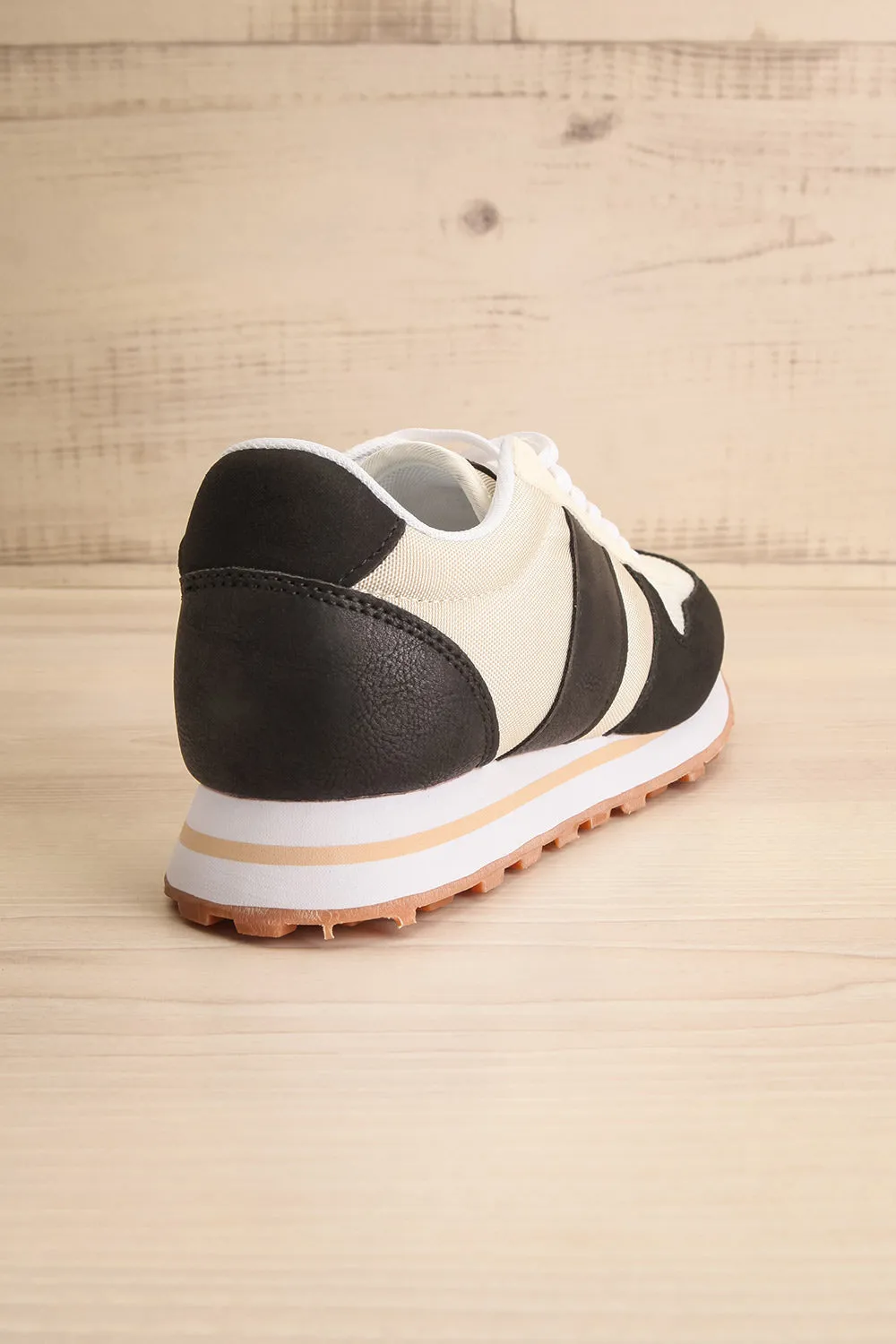 Phebes Black | Black and Cream Lace-Up Sneakers