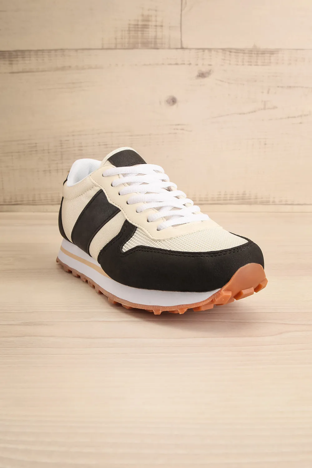 Phebes Black | Black and Cream Lace-Up Sneakers