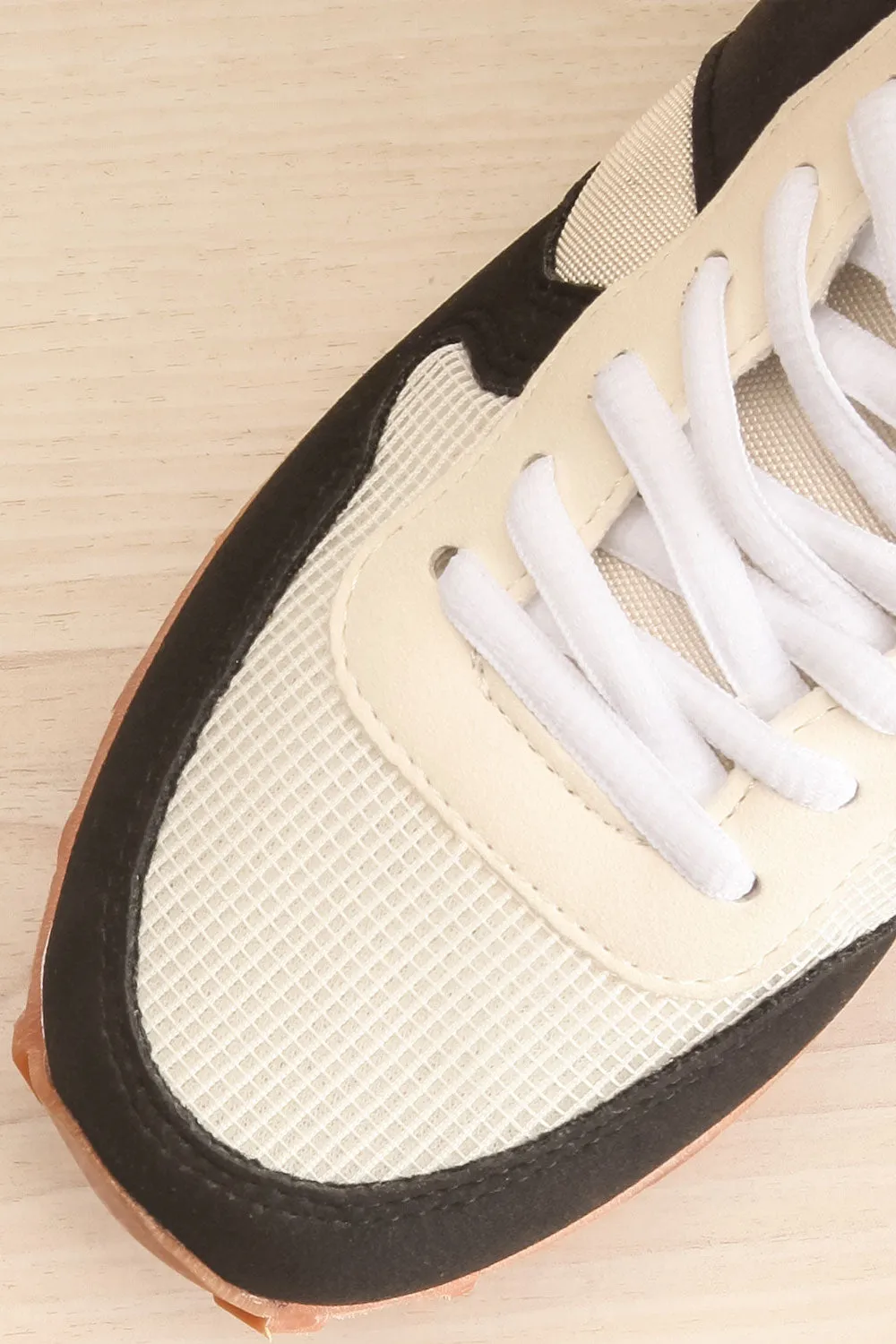 Phebes Black | Black and Cream Lace-Up Sneakers