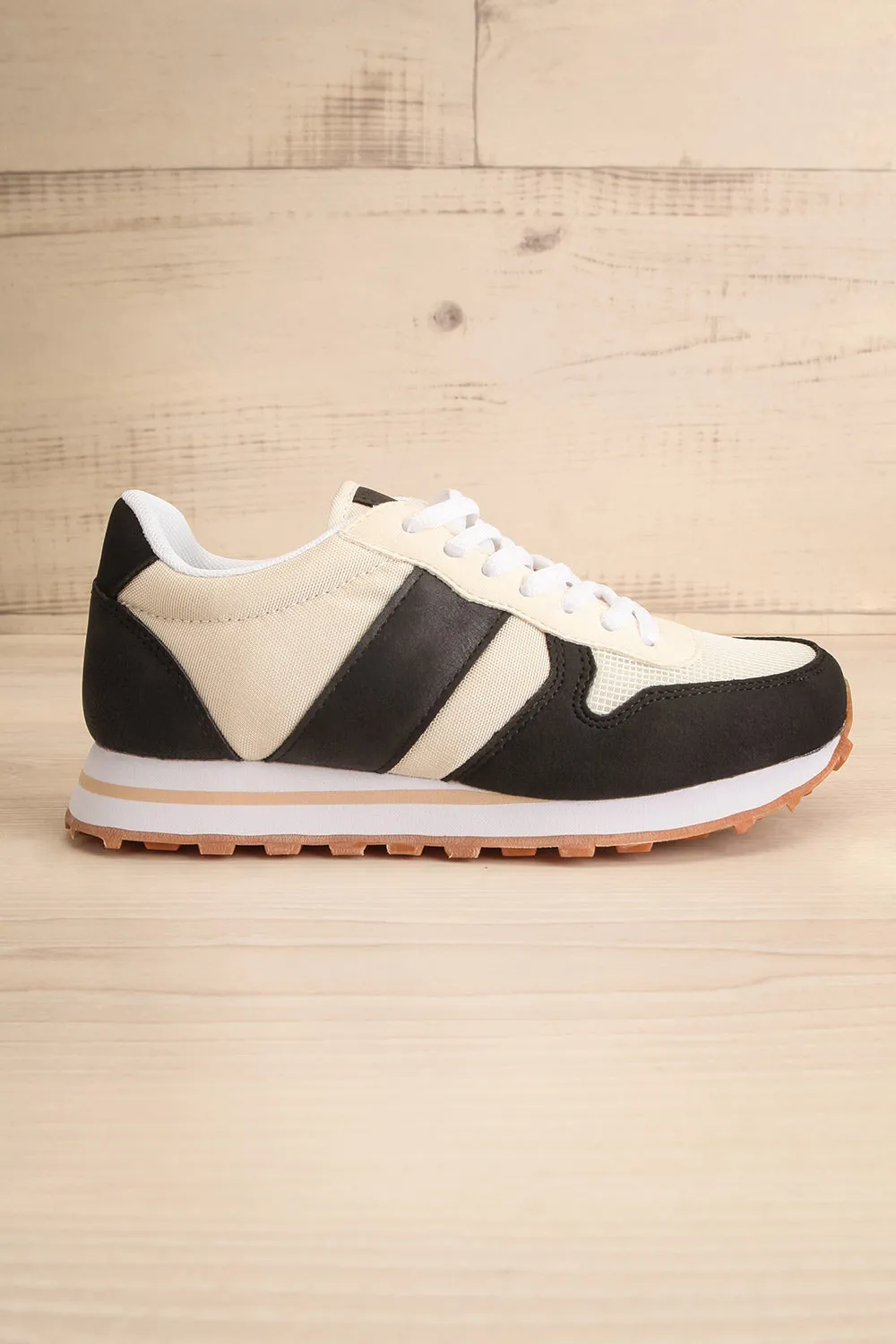 Phebes Black | Black and Cream Lace-Up Sneakers