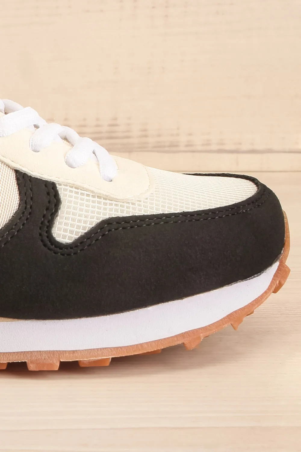 Phebes Black | Black and Cream Lace-Up Sneakers