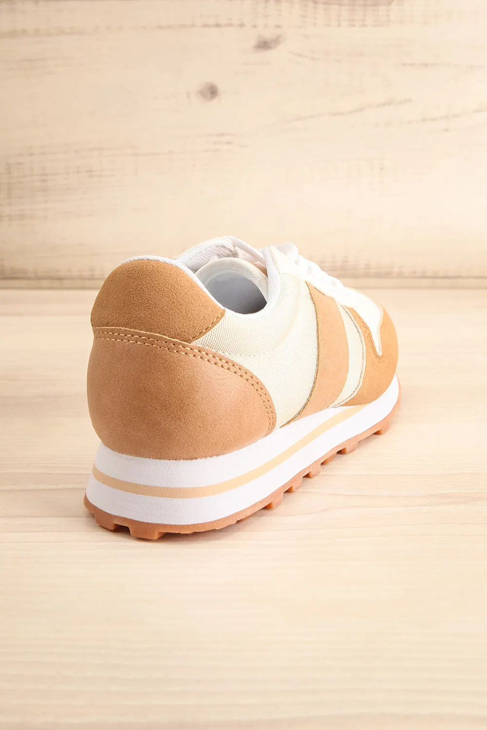 Phebes | Brown and Cream Lace-Up Sneakers