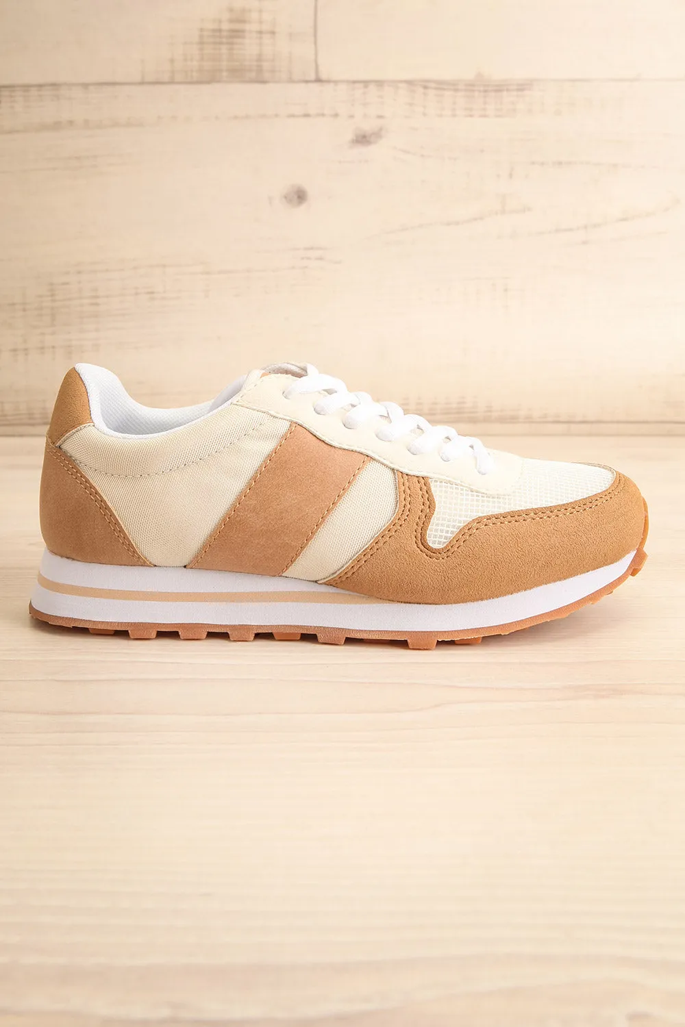Phebes | Brown and Cream Lace-Up Sneakers