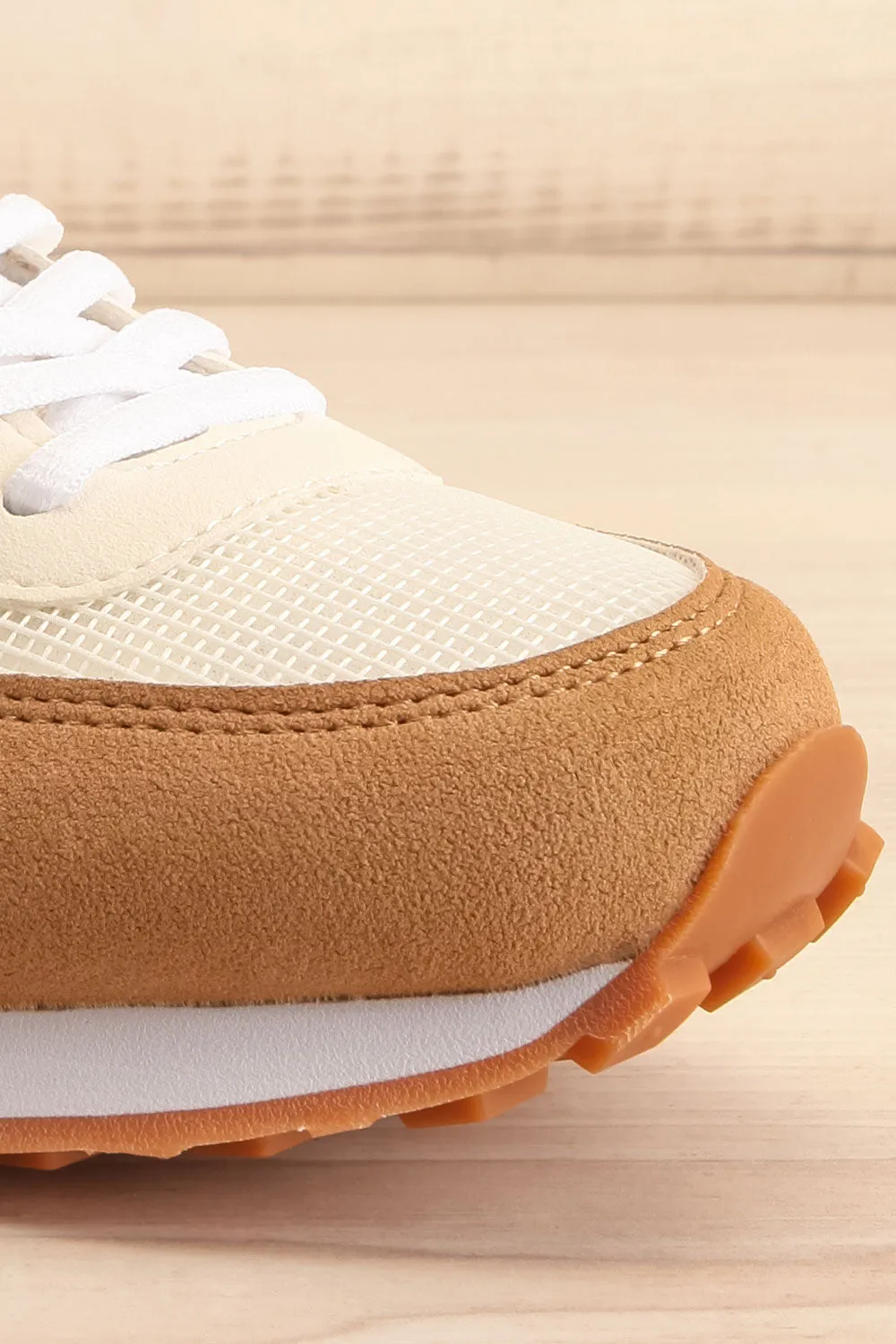 Phebes | Brown and Cream Lace-Up Sneakers