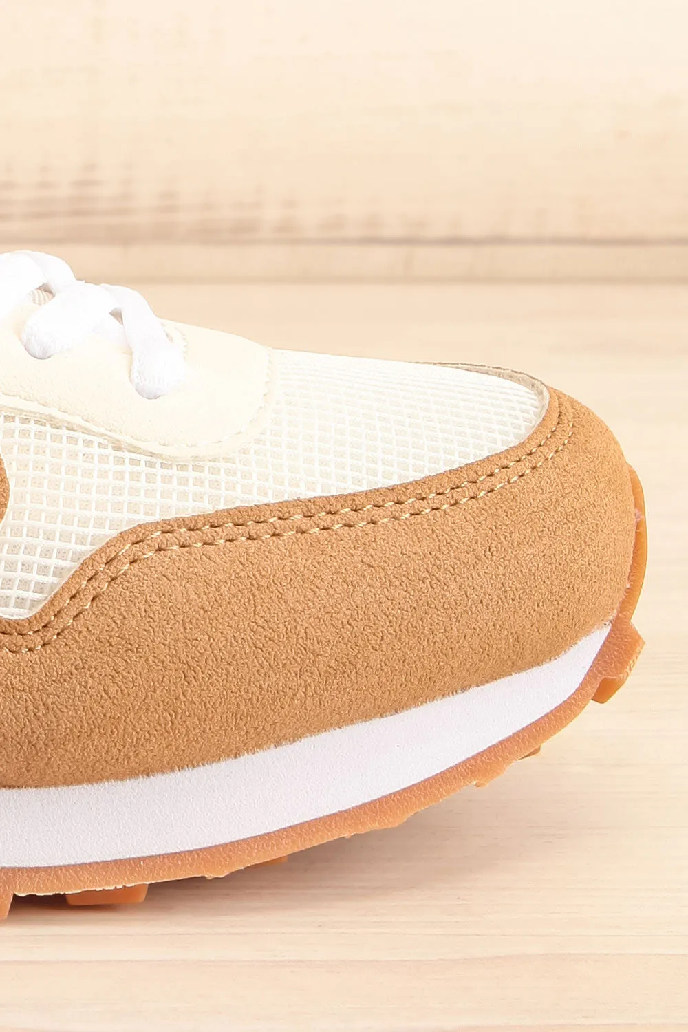 Phebes | Brown and Cream Lace-Up Sneakers