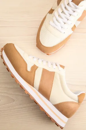 Phebes | Brown and Cream Lace-Up Sneakers