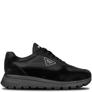 Prada Black Triangle Suede & Nylon Runners