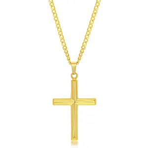 Stainless Steel Polished 3D Cross Necklace - Gold Plated