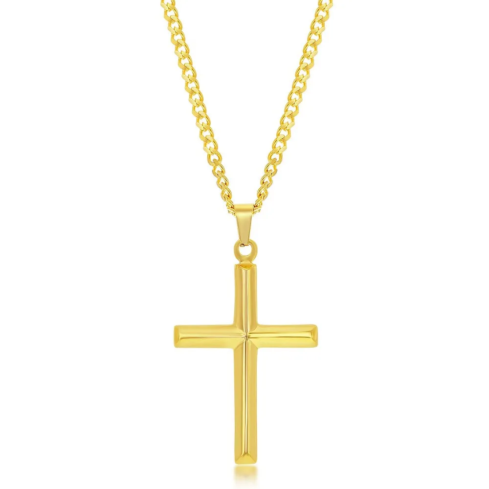 Stainless Steel Polished 3D Cross Necklace - Gold Plated