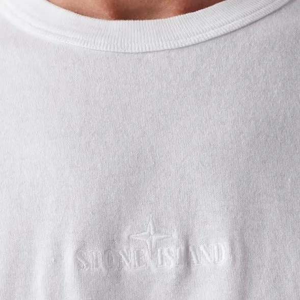 Stone Island White Embroidered Logo T-Shirt