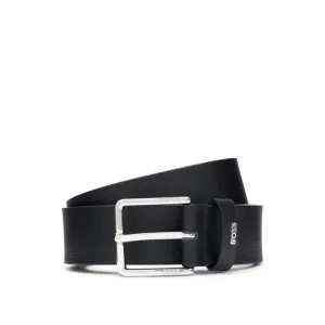 Structured-leather belt with logo keeper
